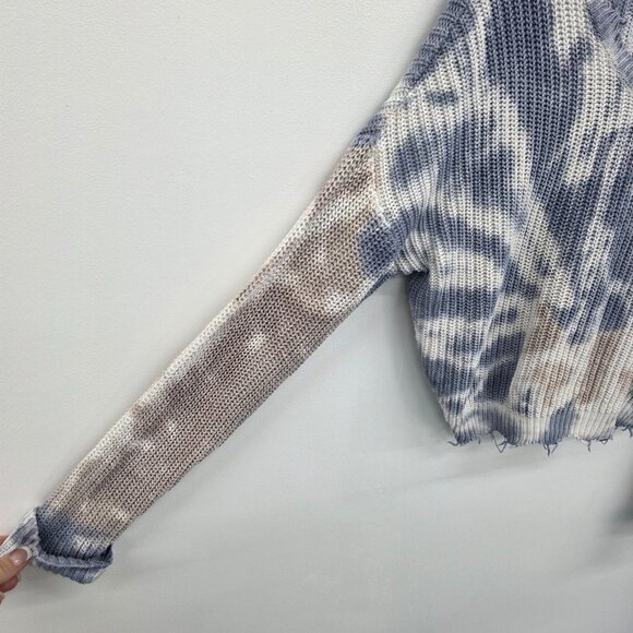 Jessica Simpson Distressed Tie-Dye Pullover Sweater Cropped Frayed Hem Size S - Picture 9 of 16